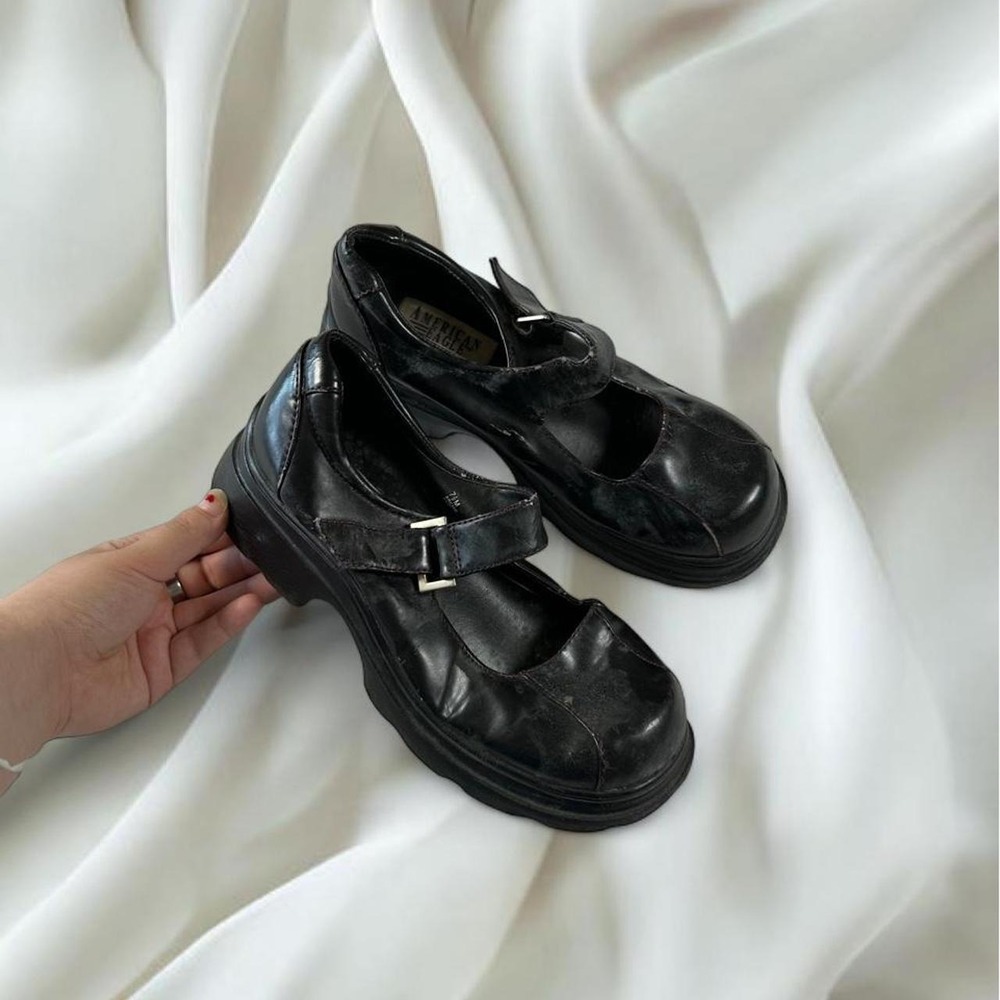 Americanโ Eagle black leather mary jane chunky shoes y2k vintage grunge preppy